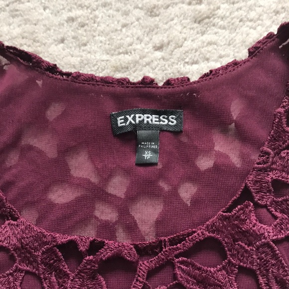 Maroon lace and mesh dressy tank top - Picture 3 of 4